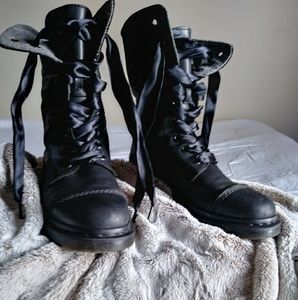 Black Leather Triumph Doc Martens w/ Ribbon Laces